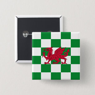 Bóton Quadrado 5.08cm Bandeira do Dragão Vermelho: Verde Xadrez Celta Pa