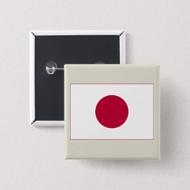 Bóton Quadrado 5.08cm Bandeira do Japão: Hinomaru, Nisshōki, Sol Nascent (Frente & Verso)