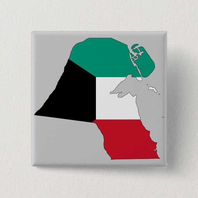Bóton Quadrado 5.08cm Bandeira do Mapa do Kuwait (Frente)