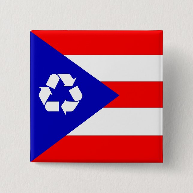 Bóton Quadrado 5.08cm Bandeira do reciclar de Puerto Rico (Frente)