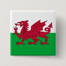 Bóton Quadrado 5.08cm Bandeira Galesa (País de Gales) (Dragão Galês)