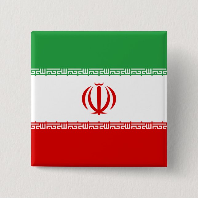 Bóton Quadrado 5.08cm Bandeira Iraniana (Irã) (Persa) (Frente)