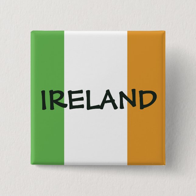 Bóton Quadrado 5.08cm Bandeira Irlandesa Com Shamrock (Frente)