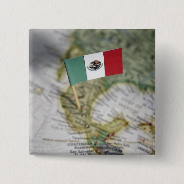 Bóton Quadrado 5.08cm Bandeira mexicana no mapa (Frente)