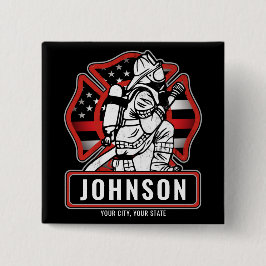 Bóton Quadrado 5.08cm Bandeira Patriótica do Bombeiro Personalizado