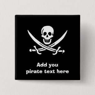 Bóton Quadrado 5.08cm Bandeira pirata de Jolly roger