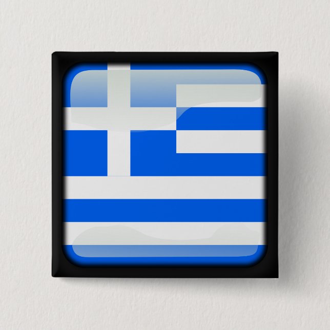 Bóton Quadrado 5.08cm Bandeira polida grega (Frente)