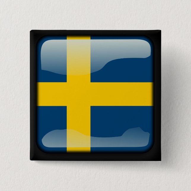 Bóton Quadrado 5.08cm Bandeira polida sueca (Frente)
