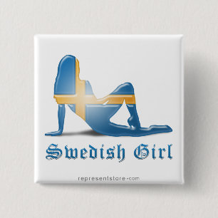 Bóton Quadrado 5.08cm Bandeira sueco da silhueta da menina