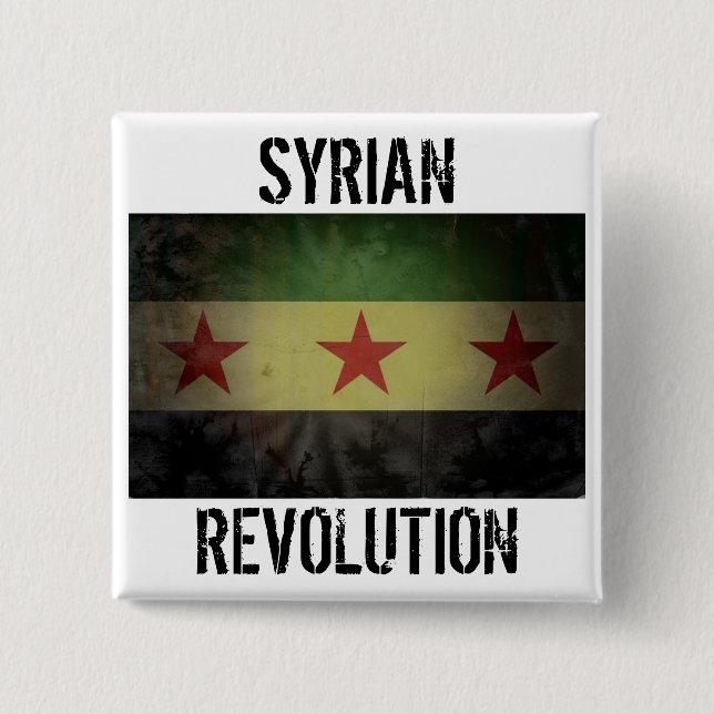 Bóton Quadrado 5.08cm "Bandeira suja de Syria da revolução síria" (Frente)