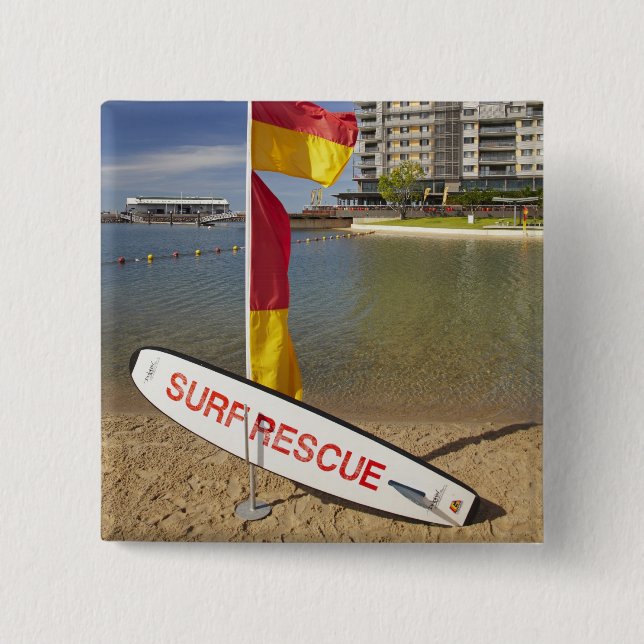 Bóton Quadrado 5.08cm Bandeiras e placa de resgate de surf (Frente)