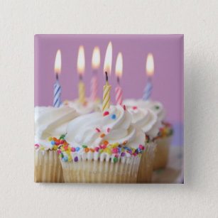 Bóton Quadrado 5.08cm Bandeja de cupcakes do aniversário com velas