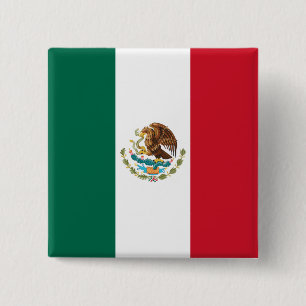 Bóton Quadrado 5.08cm Bandera do México Bandeira nacional mexicana