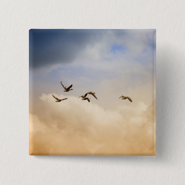 Bóton Quadrado 5.08cm Bando de Aves em Voo (Frente)