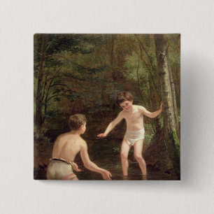 Bóton Quadrado 5.08cm Banhando meninos, 1873