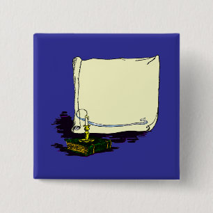 Bóton Quadrado 5.08cm Banner de Vintage e Livro com Modelo de Vela