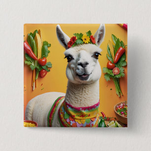 Bóton Quadrado 5.08cm Banquete mexicano Cute Llama