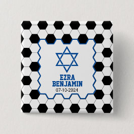 Bóton Quadrado 5.08cm Bar Mitzvah, de futebol branco preto