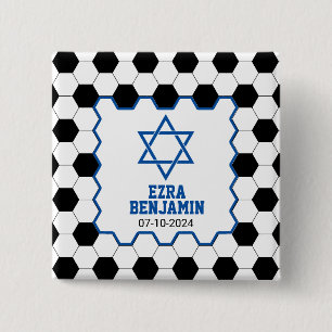 Bóton Quadrado 5.08cm Bar Mitzvah, de futebol branco preto