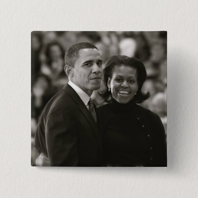 Bóton Quadrado 5.08cm Barack e Michelle Obama Button (Frente)
