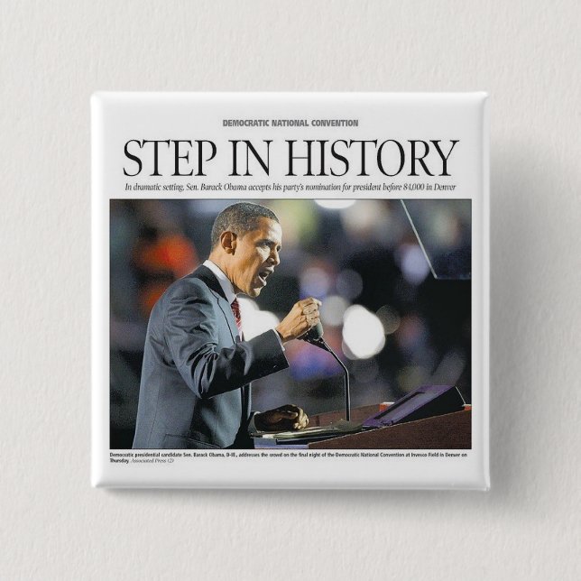 Bóton Quadrado 5.08cm Barack Obama: Etapa no botão da história (Frente)