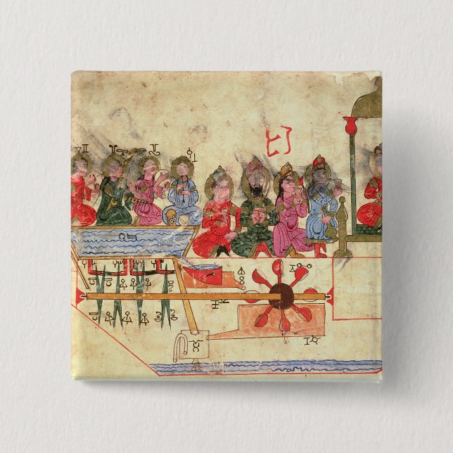 Bóton Quadrado 5.08cm Barco com autômatos, ilustração (Frente)