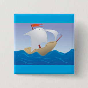 Bóton Quadrado 5.08cm Barco de Amendoim Caprichoso Navio de Velas Minima