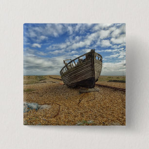 Bóton Quadrado 5.08cm Barco de pesca de madeira abandonado   Dungeness