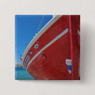 Bóton Quadrado 5.08cm Barco de pesca no porto de Mykonos em Cyclades