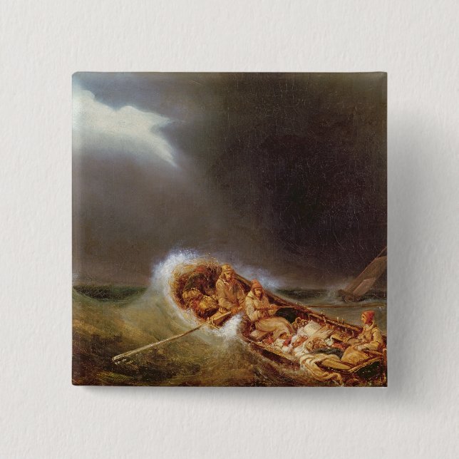 Bóton Quadrado 5.08cm Barcos de Dieppe que retorna da pesca (Frente)