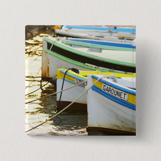 Bóton Quadrado 5.08cm Barcos de pesca tradicionais pintados em (Frente)