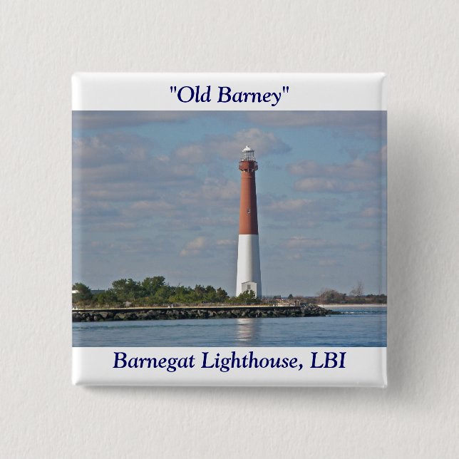 Bóton Quadrado 5.08cm Barney, Barnegat Lighthouse LBI NJ (Frente)