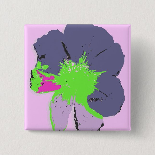 Bóton Quadrado 5.08cm Barra de Cores/ Flor PopArt (Frente)