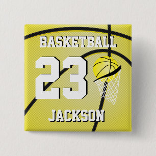 Bóton Quadrado 5.08cm Basquete Amarelo e Branco   Personalizar