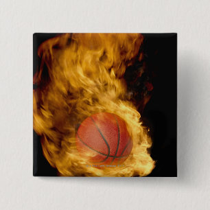 Bóton Quadrado 5.08cm Basquetebol no fogo (composto digital)