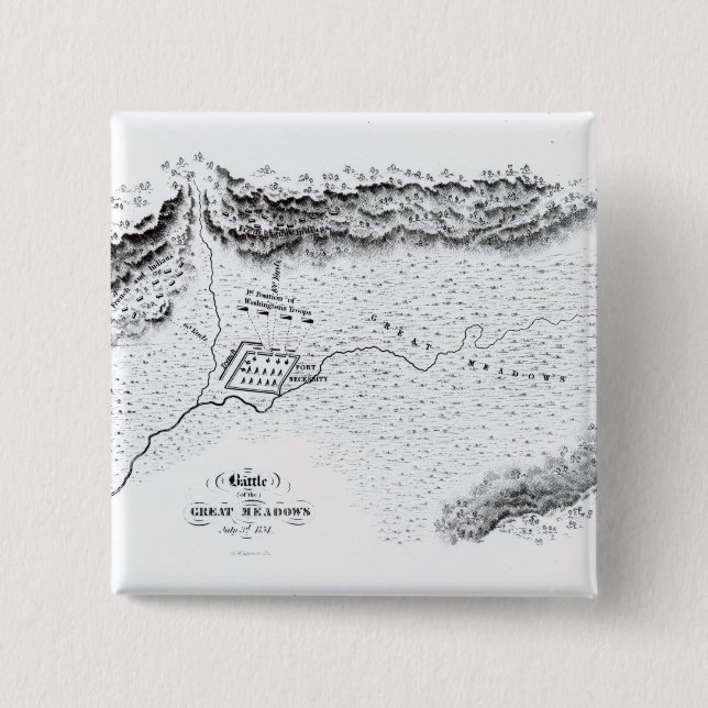 Bóton Quadrado 5.08cm Batalha dos grandes prados, o 3 de julho de 1754 (Frente)