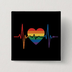 Bóton Quadrado 5.08cm Batimentos Cardíacos LGBTQ Orgulho do Coração Gay
