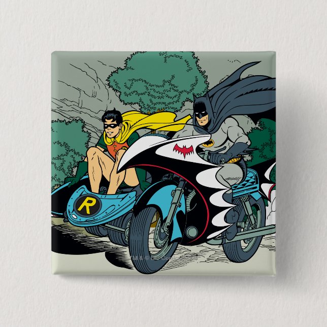 Bóton Quadrado 5.08cm Batman And Robin In Batcycle (Frente)