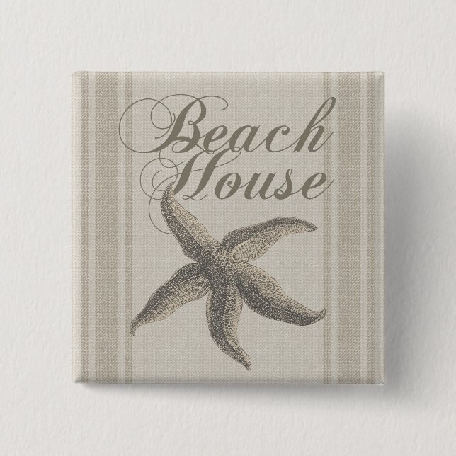 Bóton Quadrado 5.08cm Beach House Starfish Seashore (Frente)