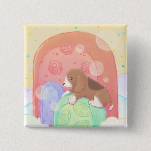 Bóton Quadrado 5.08cm Beagle & Popsicles (Frente)
