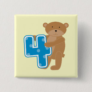 Bóton Quadrado 5.08cm Bear 4º aniversário Camisetas e presentes