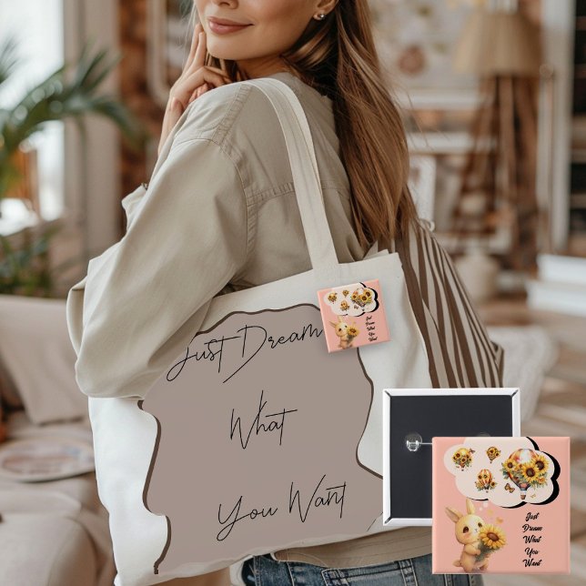 Bóton Quadrado 5.08cm Bebê Cinto Coelho E Botão De Girassol (Criador carregado)