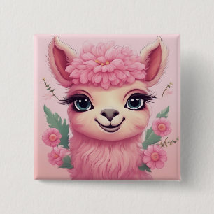 Bóton Quadrado 5.08cm Bebê Lama Sorriso Rosa