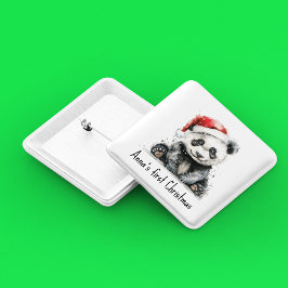 Bóton Quadrado 5.08cm bebê panda vestindo chapéu de natal, personalizáve