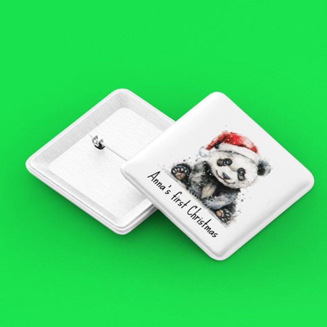 Bóton Quadrado 5.08cm bebê panda vestindo chapéu de natal, personalizáve (Criador carregado)