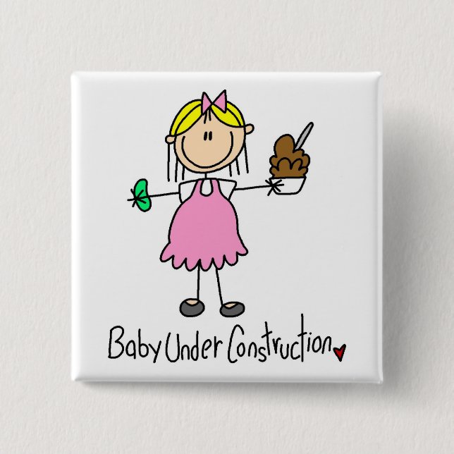 Bóton Quadrado 5.08cm Bebê sob o camiseta e os presentes da construção (Frente)