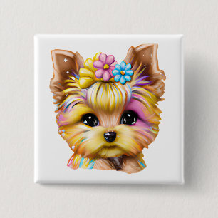 Bóton Quadrado 5.08cm Bebê-Yorkie bonito e adorável