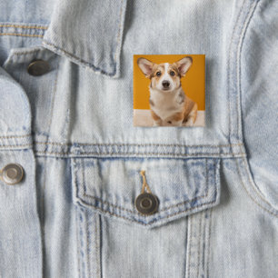 Bóton Quadrado 5.08cm Bebês Mais Pobres   Retrato de Corgi em laranja