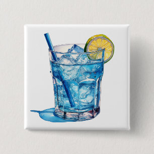 Bóton Quadrado 5.08cm Bebida de coquetel azul-aquarela