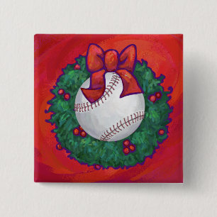 Bóton Quadrado 5.08cm Beisebol em Wreath em Vermelho